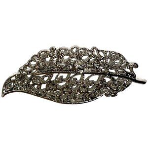 Vtg Silver Textured Open Lacy Feather BOHO Metal MCM Leaf  Pin Brooch